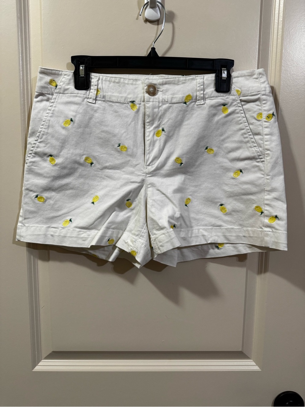 LOFT White Cotton Shorts with Yellow Lemon Embroidery